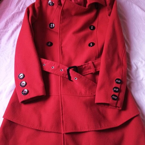 BSB red coat like new, size 40, double-breasted with waist belt