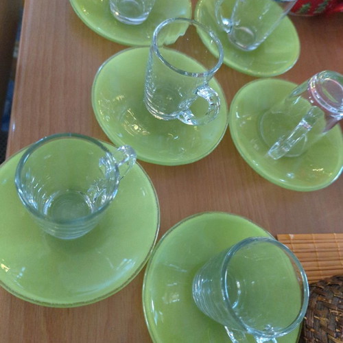 Espresso cups transparent like new, set of 6 with saucers