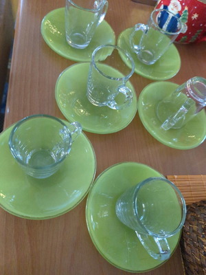 Espresso cups transparent like new, set of 6 with saucers