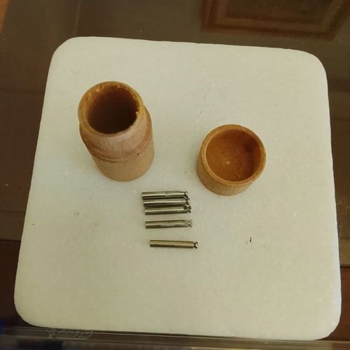 Vintage dental drill set used with authentic handmade wooden case