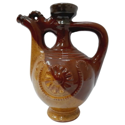 Vintage Troyan Ceramic Jug handpainted, brown and beige, 14 cm