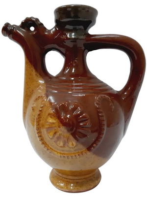 Vintage Troyan Ceramic Jug handpainted, brown and beige, 14 cm