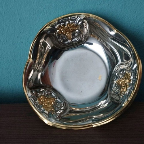 Silver-plated decorative bowl like new with embossed 24k gold designs