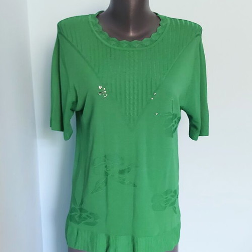 Green silk tunic blouse with flowers