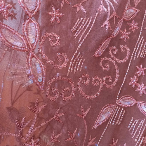 Silk muslin new with beads and sequins light brick color