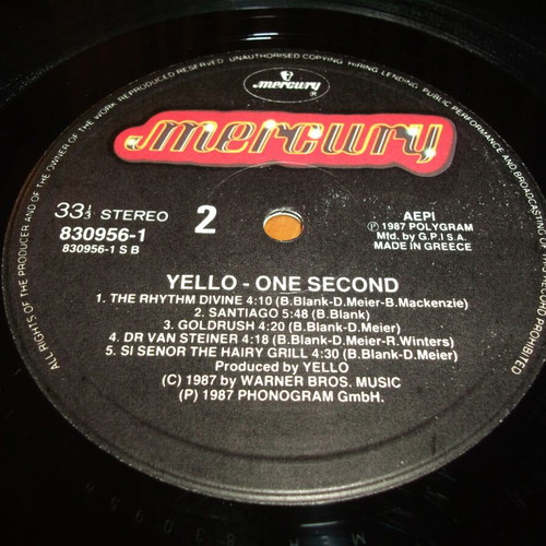 YELLO One Second vinyl used, original Greek edition 1987