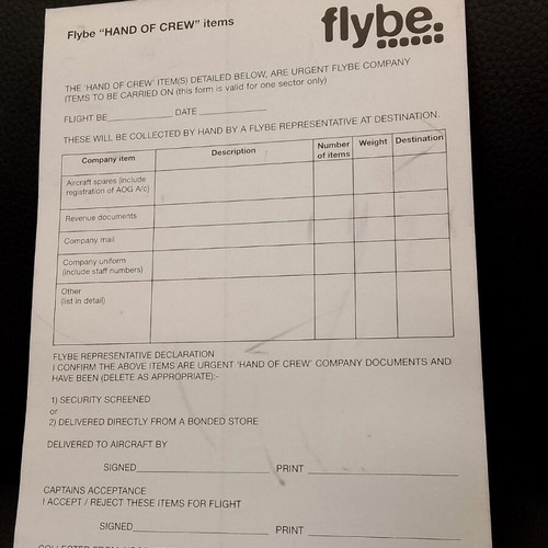 Flybe Hand of Crew Declaration Item new, collectible aviation block