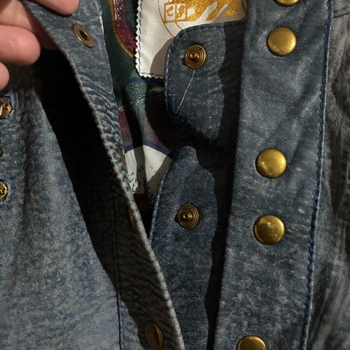 Real camel leather jacket like new, gray and blue