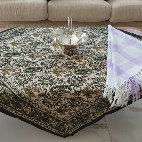 Vintage tablecloth set 2 pieces boho floral and lilac gingham with gift