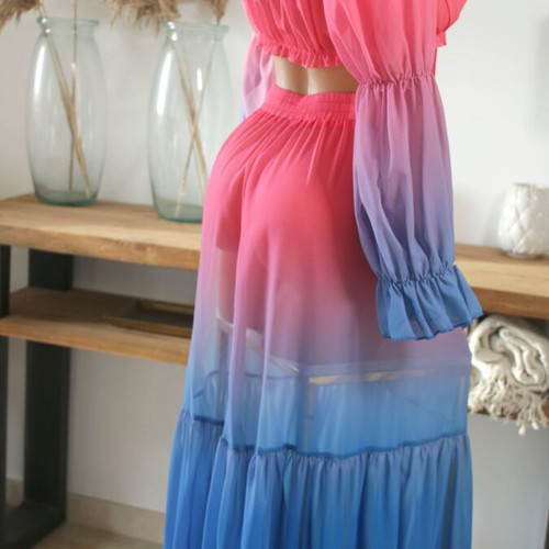 Beachwear long skirt with top new, blue and red shades