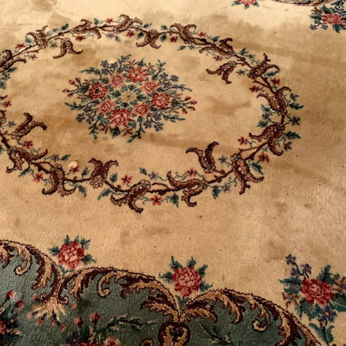 Classic Aubusson-style living room rug used, 3.00x3.85 m, wool blend