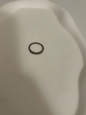 Thin band ring black plated silver with zircon, good condition, size 50-52, La Vie