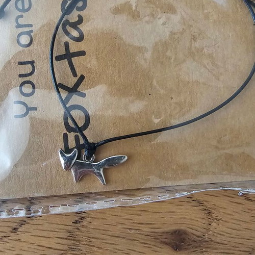 Bracelet with fox charm and cord, new, black and silver