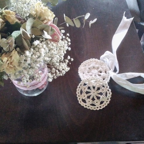 Handmade knitted coasters set of 6, new with butterfly lace