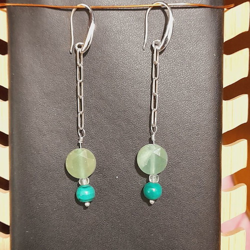 Silver earrings 925 with malachite semi-precious stones new