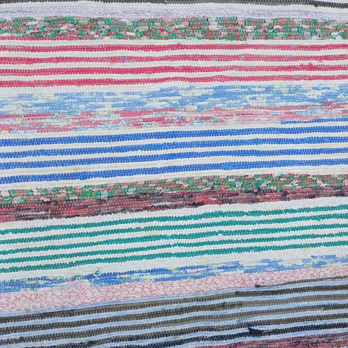 Handmade woven rag rug used, colorful stripes, 2.50m x 0.67m