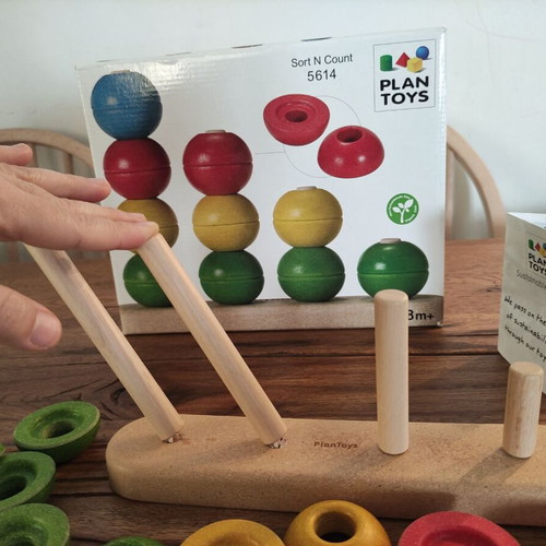 Plan Toys Eco Wooden Sort & Count Stacking Toy like new
