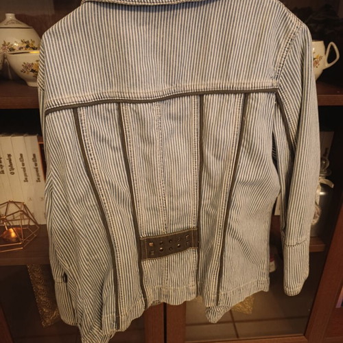 Staff Jeans & Co denim jacket, large, 3/4 sleeve, white and blue