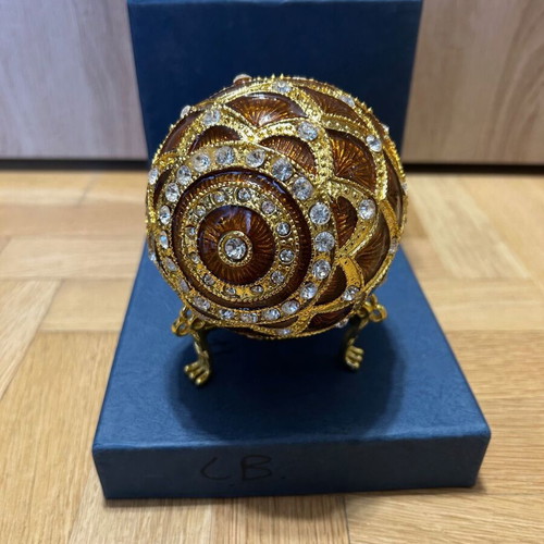 Brown Enamel Faberge Style Egg 12 cm with Crystals like new