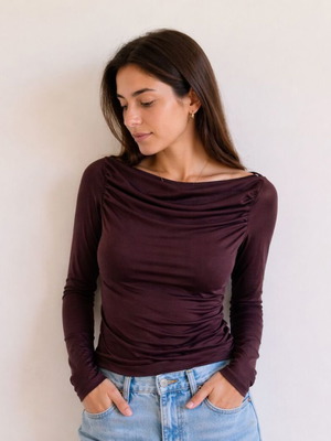 Blouse with gathers and long sleeve Stradivarius like new, purple, size L