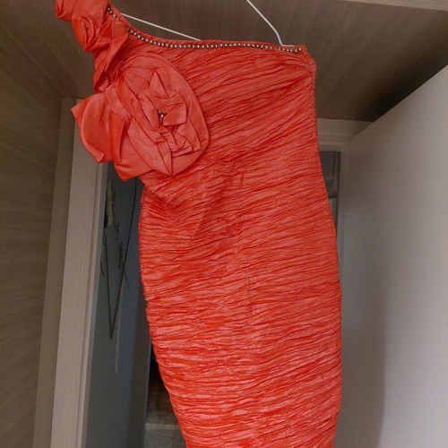 Official mini dress tight M coral with rhinestones