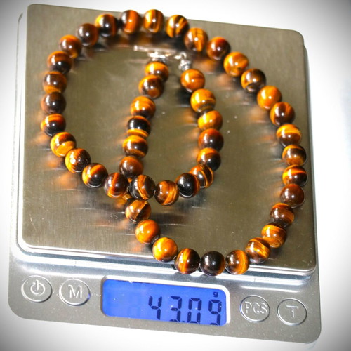 Necklace with genuine tiger's eye stones and sterling silver 925 new