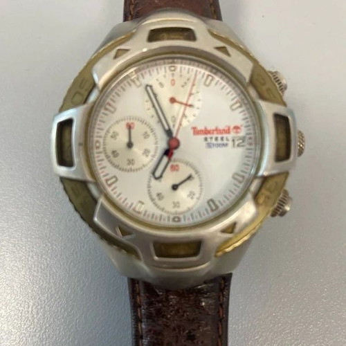 Timberland Steel Chronograph wristwatch with white dial and brown leather strap