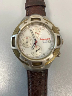 Timberland Steel Chronograph wristwatch with white dial and brown leather strap