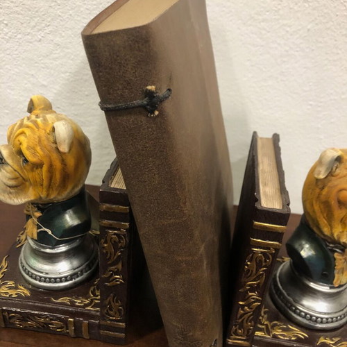 Bookends 2 with handmade binding and leather notebook new