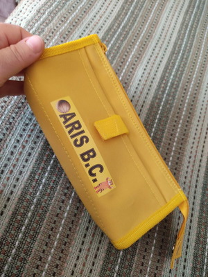 Aris B.C. yellow pencil case with logo