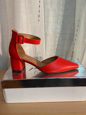 Red Block Heel Pumps with Adjustable Strap Size 37 New