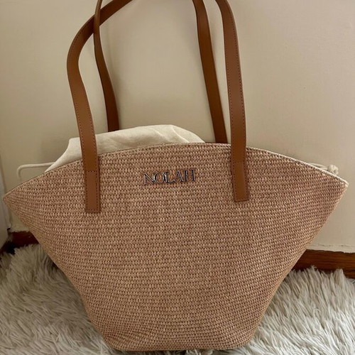 Nolan straw shoulder beach bag like new, beige-brown