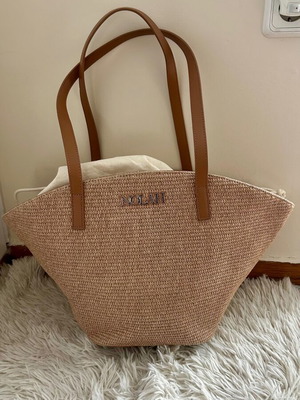 Nolan straw shoulder beach bag like new, beige-brown