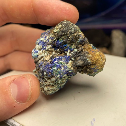 Mineral sample new from Lavrio with azurite, malachite, gypsum, goethite, limonite