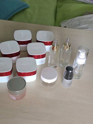 Glass jars and bottles like new with lids and droppers