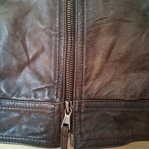 Theory leather jacket brown-olive color with broken zipper
