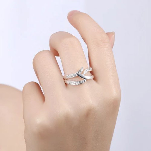 Butterfly ring with zirconia, silver plated, new
