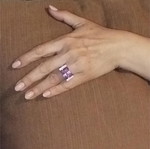 Silver geometric ring used with purple rectangular crystal
