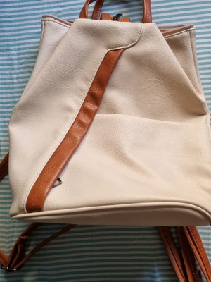 A To Z Greek backpack new, beige and brown with leather texture