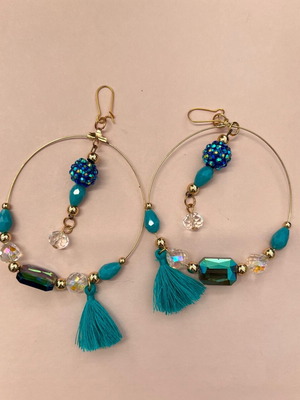 Pennart Creations Handmade Turquoise Hoop Earrings with Tassel