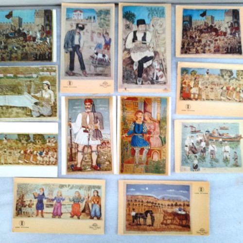 Postcards with artworks by Theofilos Chatzimichail used, pack of 12