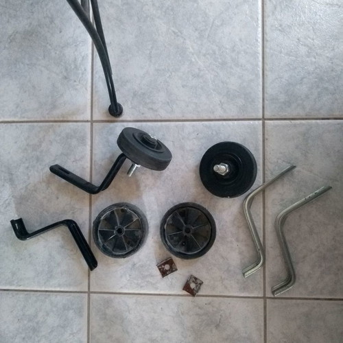 Bicycle training wheels used, 2 pairs plastic and rubber