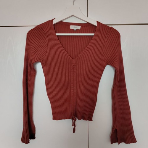 Rib cotton blouse small medium used, brick red