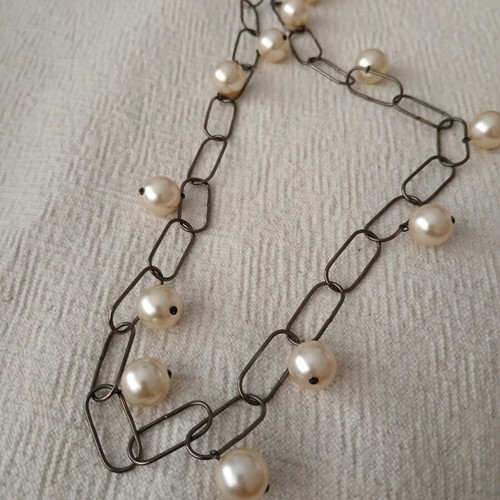 Statement necklace paperclip chain with pearls like new