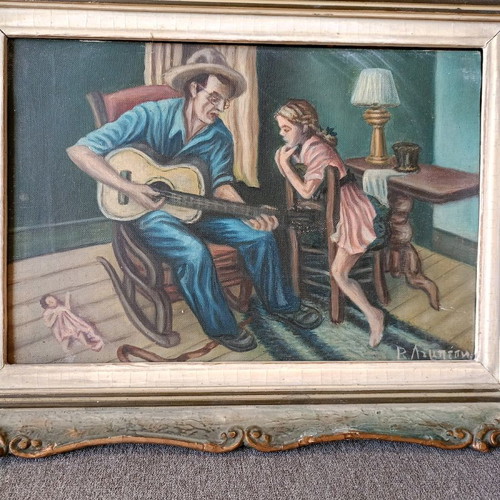 Oil painting used old music lesson 42x32
