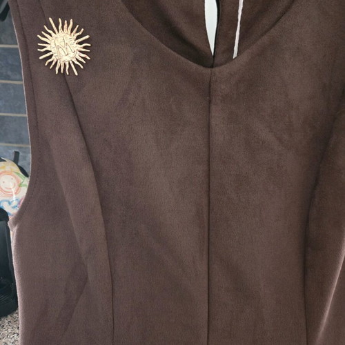 Sleeveless Alcantara Dress with Brooch new brown