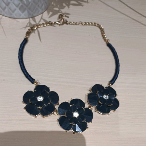 Vintage necklace with blue flowers and rhinestones