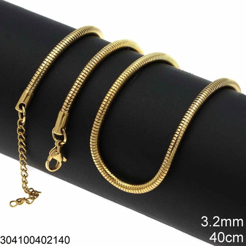 Steel Snake Chain Round 3.2mm with 40cm Extension Gold new