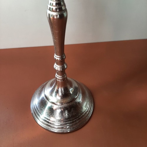 Vintage metal candlestick used, silver color, 40cm height