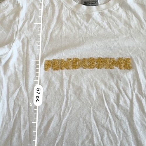 Fendissime Y2K Vintage White T-shirt Large with Gold Embossed Logo